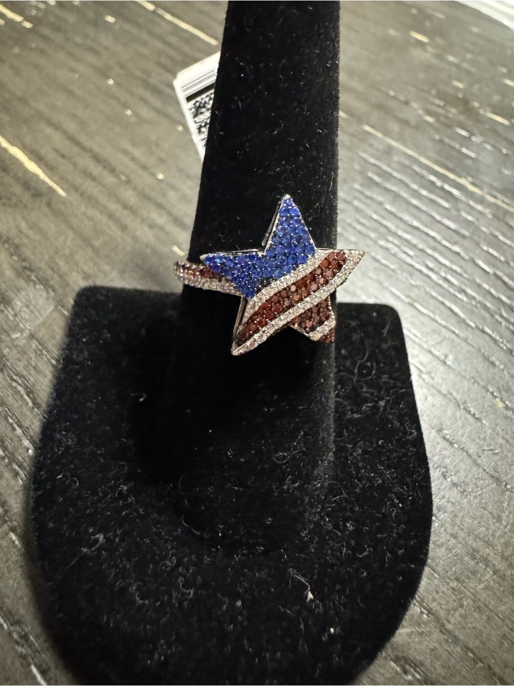 Source Unknown Star Pave Ring in Blue, Red and White